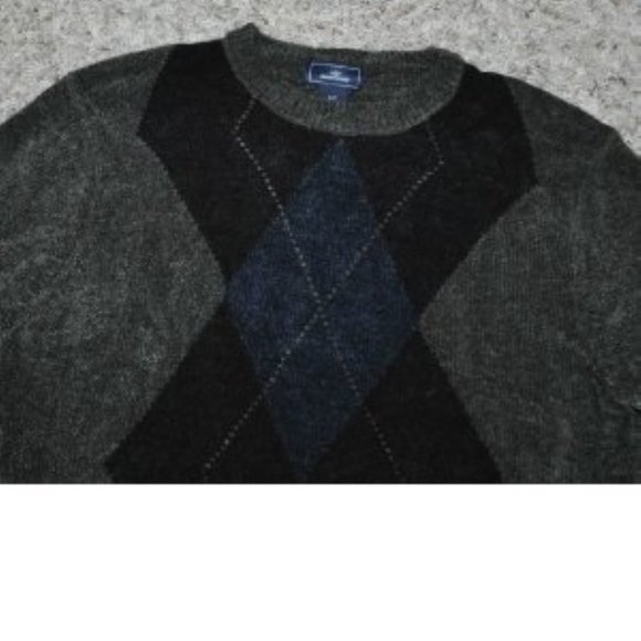 Mens Chenille Sweater Dockers Brown Small Houndstooth Acrylic Crew Long Sleeves - Picture 2 of 3